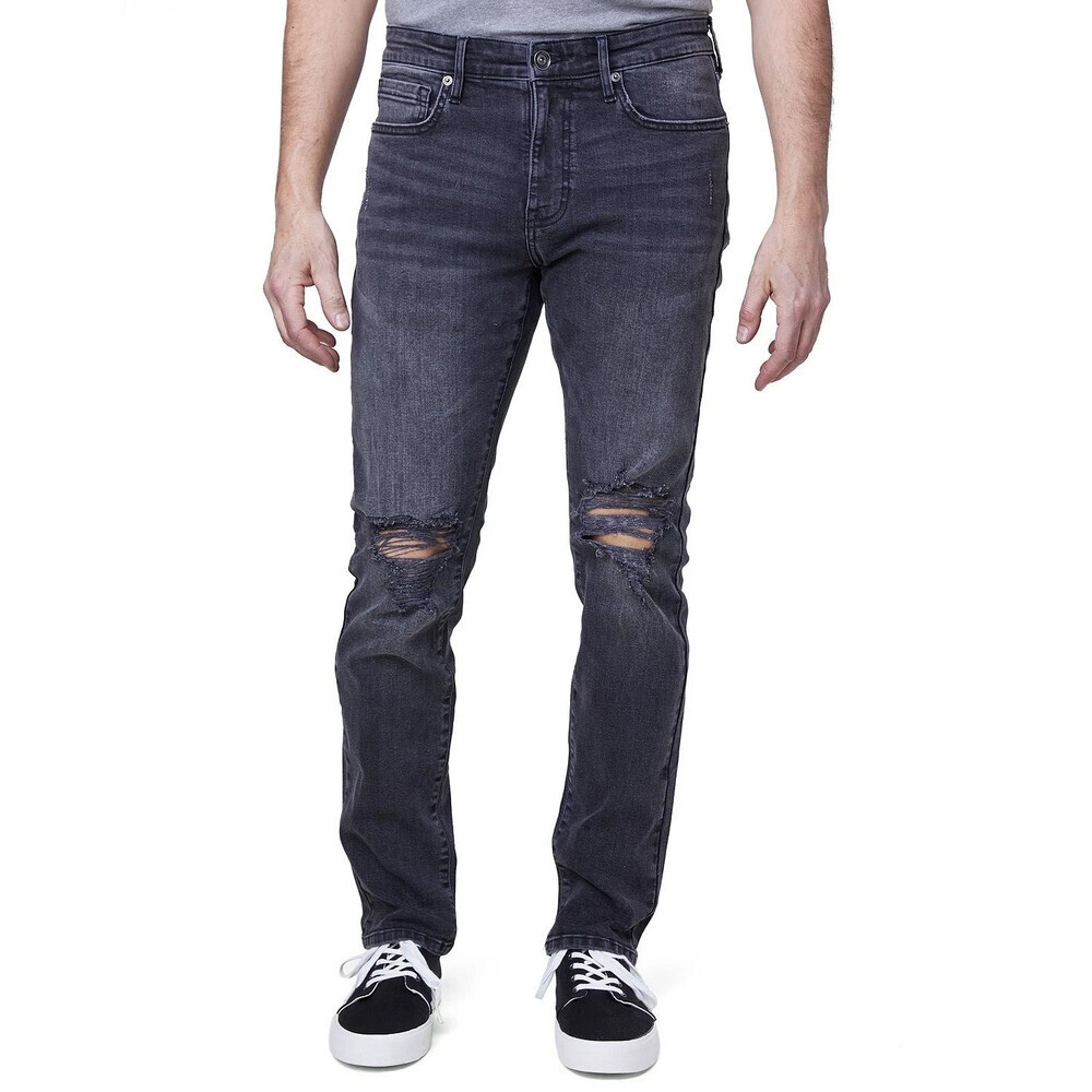 Lazer Jeans Men's Winsor Black Denim Cotton Stretch Distressed Mid Rise ASM151